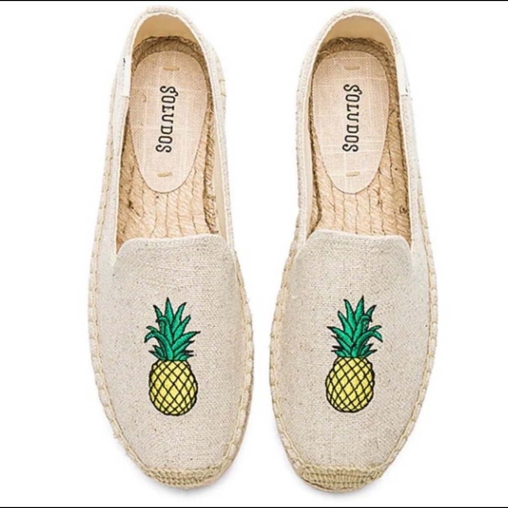 Soludos Pineapple Canvas Smoking Slipper Espadrille Shoes - Brand New